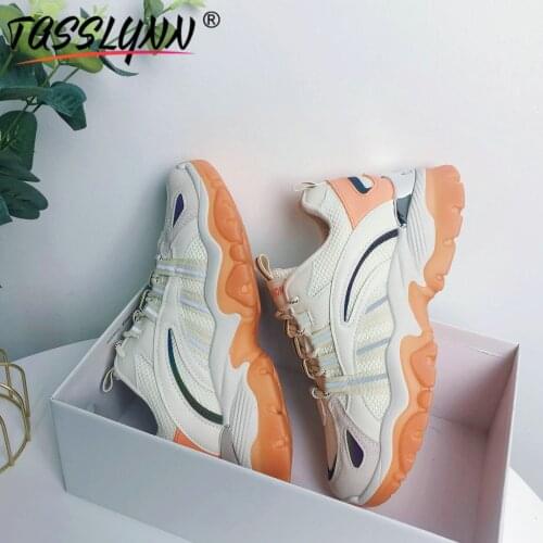 2020 New Women Sneakers Shoes Fashion Pinkycolor Wedge Shoes Woman Casual Mesh Lace-Up Chunky Sneakers Patchwork Designer Shoes
