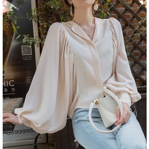 Johnature French Fashion Lantern Sleeve Women Tops 2021 Spring Summer New Loose Irregular All Match Female Shirts