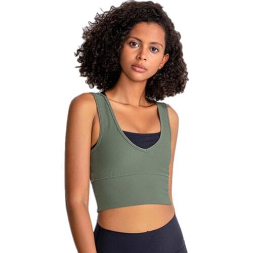 2021 Summer New Front And Back Two Wear Yoga Vest Female Threaded Deep V Sleeveless Quick dry Running Fitness Sports Top