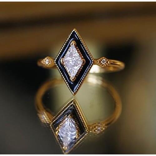 Original design geometric rhombus drop oil opening adjustable ring retro light luxury charm lady brand silver jewelry