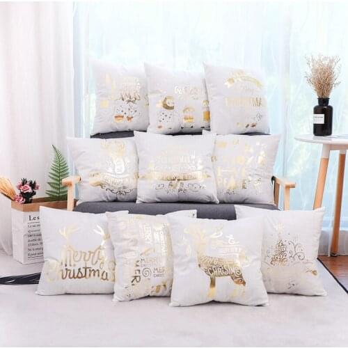 Golden Gild Gold Foil Letter Print Christmas Decoration Sofa Throw Pillow Case Super Soft Plush Velvet Xmas Decor Cushion Cover