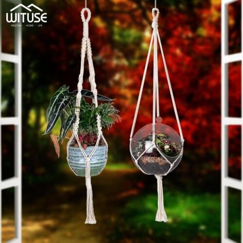 100% Handmade Macrame Plant Hanger Cotton Knitted Plant Holder Flower Pot Basket Hanger For Wall Decoration Countyard Garden