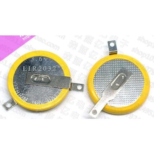 20PCS LIR2032 3.6V with soldering foot battery 75 degree soldering foot battery LIR2032 rechargeable button battery
