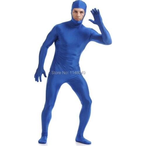 2015 Open Hood Blue Spandex Zentai Suit Spandex Bodysuit