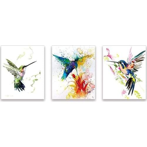 3pcs Watercolor Birds 5D DIY Diamond Painting Embroidery Full Square Round Diamond Cross Stitch Rhinestone Painting Home