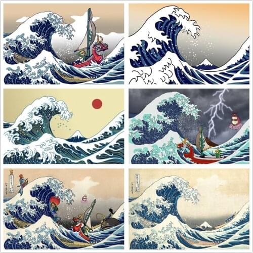 5D Diamond Painting Ukiyo-e "Wave Scenery" Diamond Embroidered Cross Stitch Kit Mosaic Japanese Scenery Home Decoration Gift art