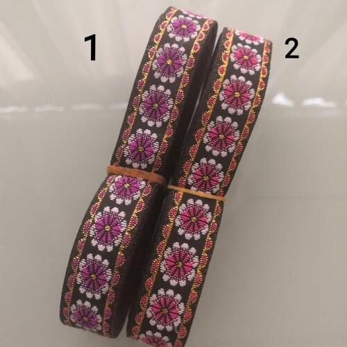 7meters 2cm 20mm 7/8 Pink White Gold Filigree Flower Traditional Folk Trim Lace Bedding Curtain National Jacquard Ribbon Webbing