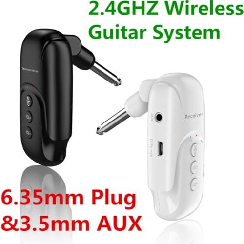 2.4GHZ Wireless Guitar System Built-in Battery 6.35mm 3.5mm AUX 2.4G Digital Audio Transmitter Receiver for Electric Guitar Bass