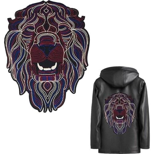 Large Embroidery Lion Head Patches For Jacket Back Motorcycle Biker Applique Iron On Badge Clothes Stripes