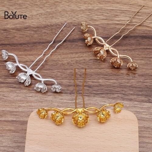 BoYuTe (10 Pieces/Lot) 79*15*16MM Five Flower Bead Caps Welding 9*70*1.2MM Iron Hair Fork Diy Hair Accessories Materials