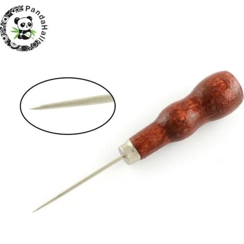 Stainless Steel Bead Awls, with Wood Cover, CoconutBrown, 125x20mm, Pin: 1~1.9mm