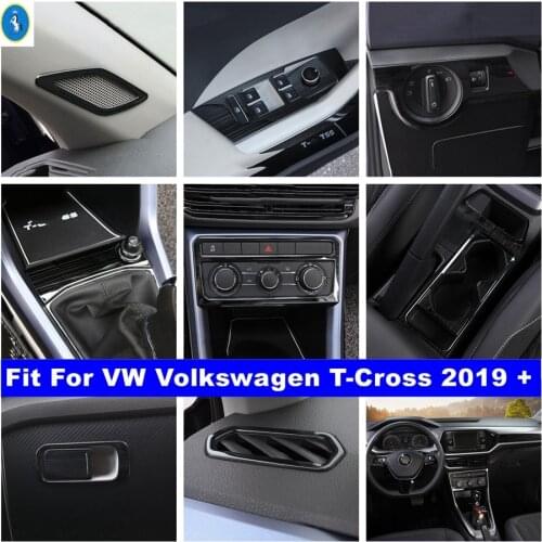 Black Interior Refit Kit Pillar A Air AC / Head Lights Switch / Ignite Panel Cover Trim Fit For VW T-Cross T Cross 2019 - 2021