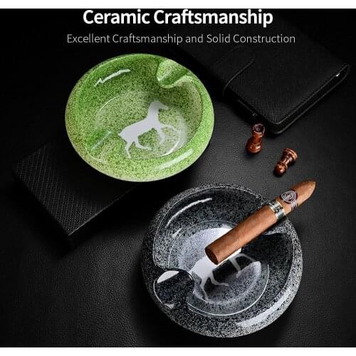 CIGARLOONG Cigar Ashtray Ceramic Large Diameter Portable Home Round Living Room Holder 2 Cigars Ash Slot