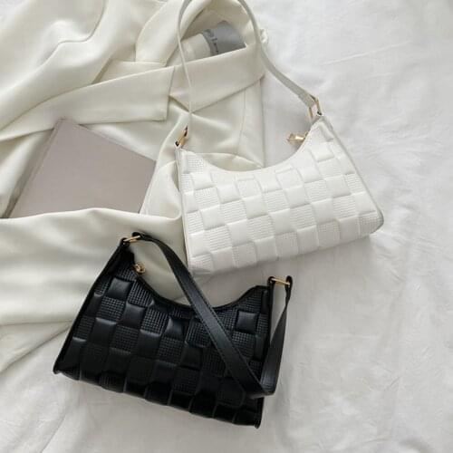 Checker Pattern Design Baguette Bags Small PU Leather Shoulder Bags for Women Handbag Female Travel Totes Purse