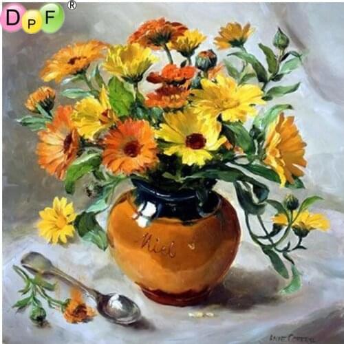 DPF 5D DIY diamond embroidery yellow daisy Spoon diamond painting cross stitch needlework handwork Gift mosaic square home decor