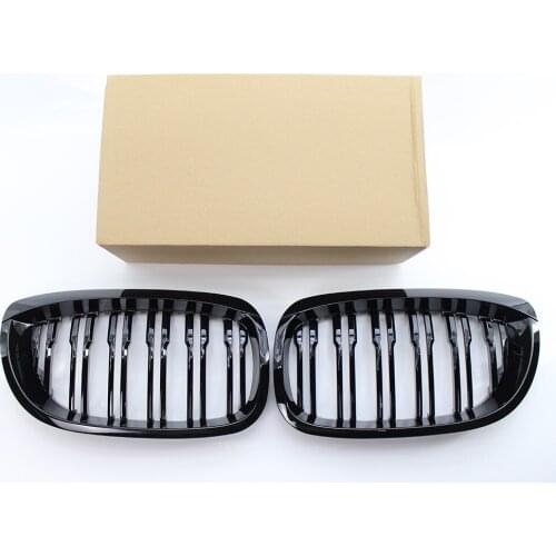 Gloss Black Dual Slat Twin Bar Front Kidney Grille For BMW E46 2DR LCI Facelift Coupe 2002-2005