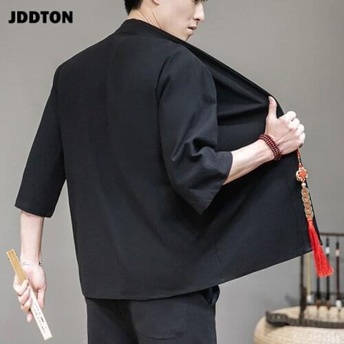 JDDTON Summer Mens Linen Kimono Fashion Loose Cardigan Outerwear Vintage Coat Male Comfortable Jackets Casual Streetwear JE461
