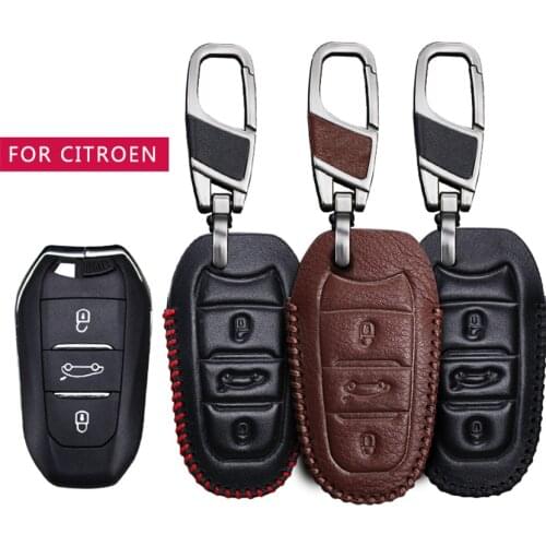 Leather Car Key Cover Case For Citroen DS4 C2 C3 C4 Grand Picasso C5 X7 Aircross C4 Cactus Berlingo C1 Key Ring Fob Accessories