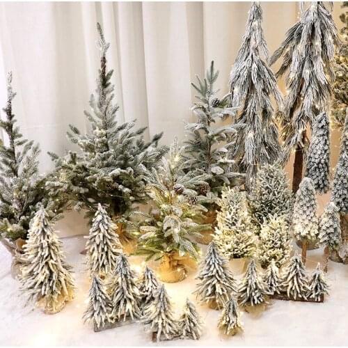 Christmas Tree Mini Pine Tree With Wood Base DIY Home Table Top Decor Christmas Artificial Frosted Sisal Small Trees Party Decor