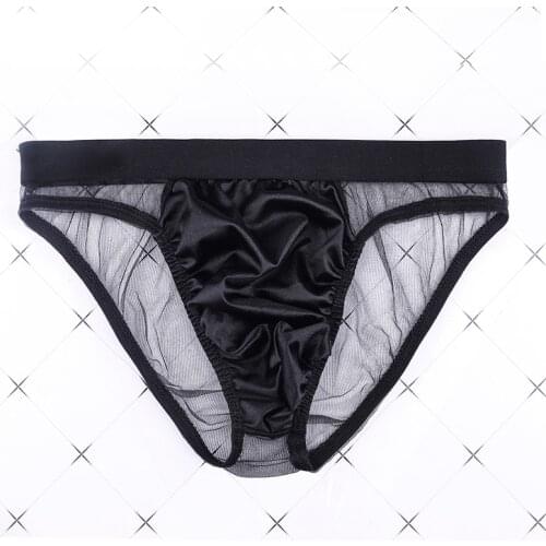 Mens Sexy Bikini Briefs Swimming Underpant Transparent Mesh Thong Panties Shorts Low Rise Male Pouch Underwear Beachwear Sunbath