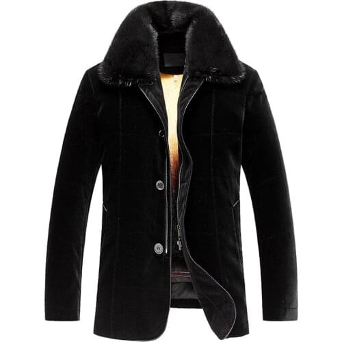 New Mens Golden Mink Fur Coat Black Winter Warm Jacket Imported Silk Velvet Leather Overcoat