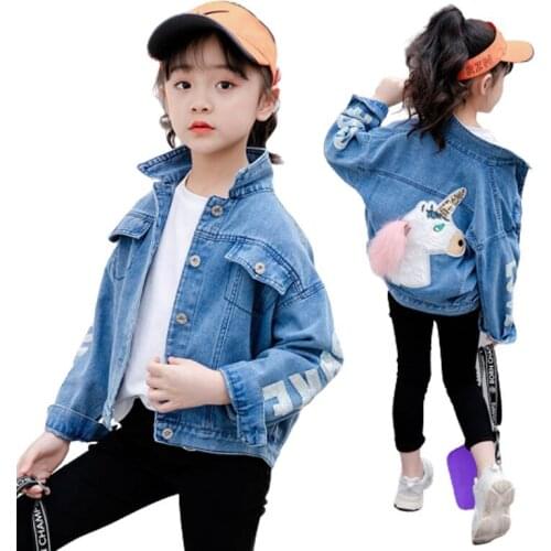 New 2020 unicorn Girls Jacket Sequin Teens Outerwear embroidery Fashion Girls coat Childrens Clothing Kids Jean Jacket for Girls
