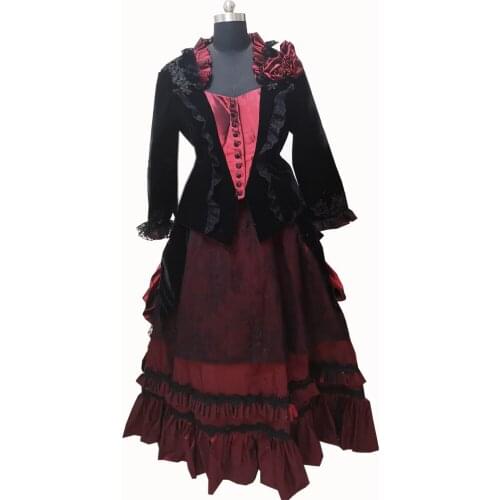 New red Vintage costumes 18th Duchess Retro medieval Renaissance Reenactment Theatre Civil war Victorian dress D-340