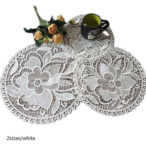 NEW white Lace Round Embroidery table place mat Christmas pad Cloth pot placemat cup mug dining tea coaster glass doily kitchen