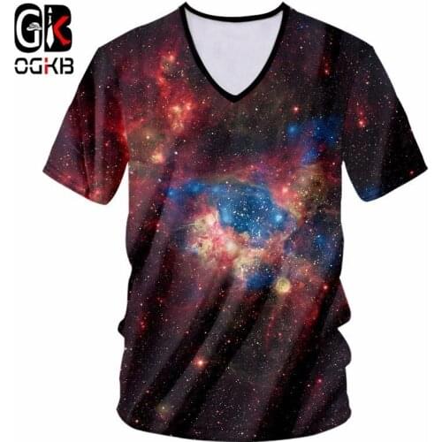 OGKB Plus Size Tshirt 7XL Men Cool Print Galaxy Space 3D T-shirt Man Hiphop Streetwear Punk Tee Shirt V Neck Casual T Shirts