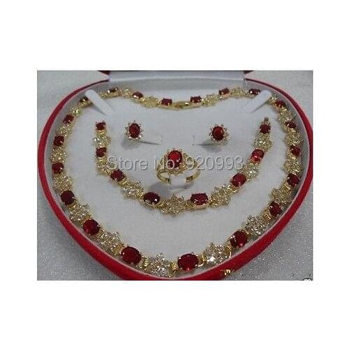 Wholesale***womens gift true red Zircon 14KGP Earring Bracelet Necklace Ring