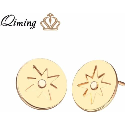 QIMING Tiny Gold fashion Simple Earrings For Women New Design Adventure Compass Jewelry fashion Stud Earrings Travel Gifts