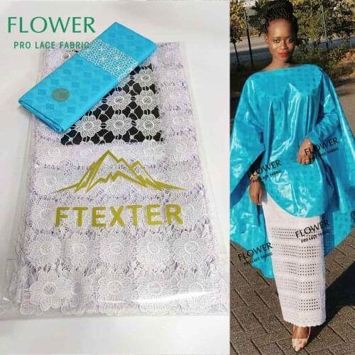 Blue And White 100% Egyptian Cotton Lace Embroidery Swiss Voile Lace Fabric Dubai Dry Lace For Women Bazin Riche Lace Fabric