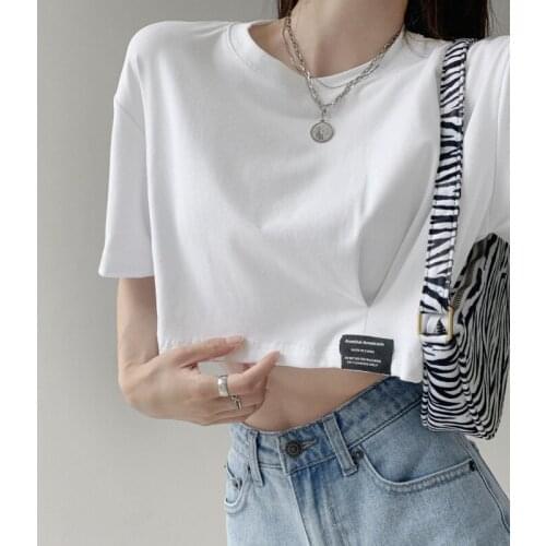TVVOVVIN Crew Neck Short Sleeve Open Navel Women T-shirt Summer Labeling Loose Casual Patchwork Hot Girl Tops J6TF