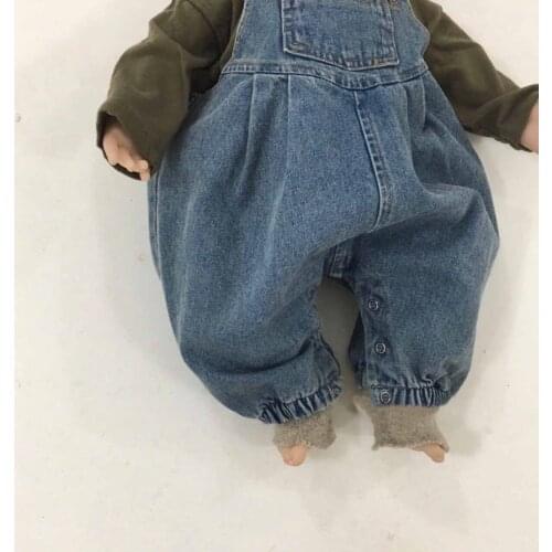 2020 Spring and Summer Korean Childrens Clothing Boys and Girls Loose Bottom Strap Denim