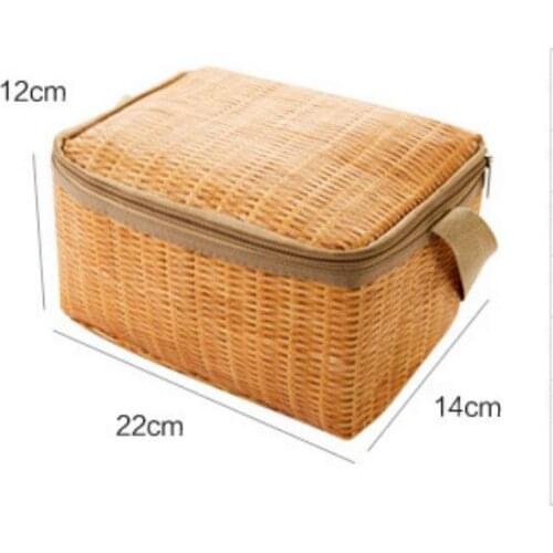 1 piece waterproof Portable Imitation Rattan Lunch bag Thicker Insulated Canvas Fold Thermal Food Storage Basket