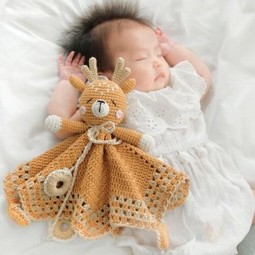 Handmade Baby Comforter Toy Cute Crochet Wool Knitting Baby Animal Towel Newborn Gift Mothers Love DIY Yarn Material Bag