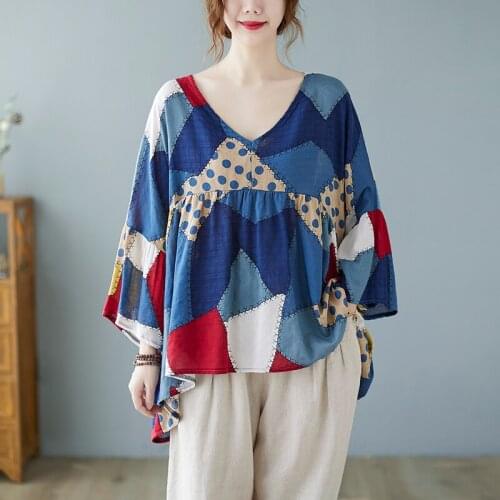 2021 New Arrival Loose Tops Oversized T Shirts Thin Soft Cotton Linen Women Autumn T Shirt Print Floral Vintage T Shirt Tees