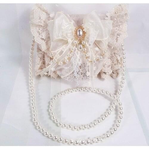 PU Leather Handbag for Women 2021 Luxury Designer Shopper Wallet Fashion Sweet Elegant Lace Bow Pearl Lolita Purse Crossbody Bag