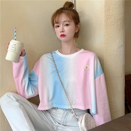 Tie-Dyed Chic Short Sweater For Women Spring And Autumn 2021 Loose Korean Style Ins Trendy Idle Style BF Thin Early Autumn Top