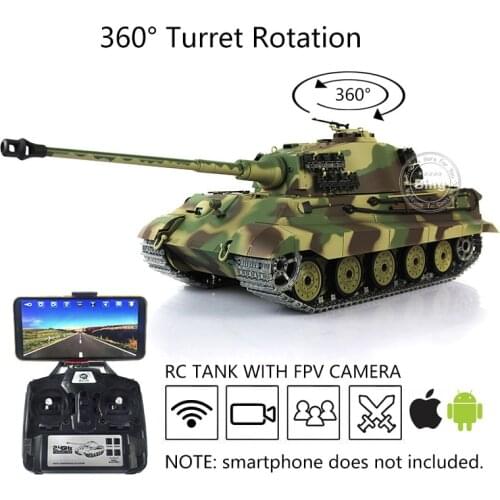1/16 7.0 Heng Long Upgraded FPV German King Tiger RTR RC Tank 3888A 360° Turret TH17527