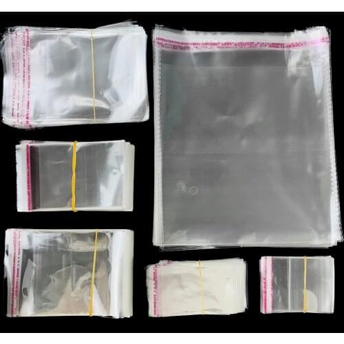100/200pcs Transparent Self-adhesive Seal OPP Plastic Bag Jewelry Packaging Bag Gifts Small Poly Clear Cellophane Bags Pouch