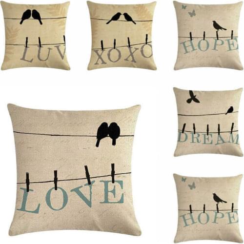 18" inch Love Bird Word Cotton Linen Throw Pillow Case Cushion Cover Home Decor
