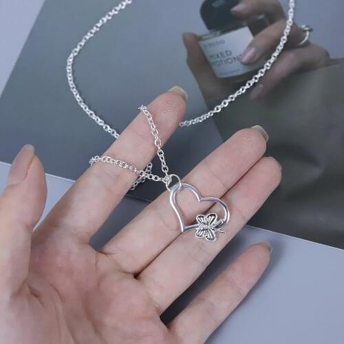 2021 Cute Butterfly Necklace New Fashion Beautiful Women Necklace Jewelry Heart Shape Pendant Flower Chain Wedding Jewelry