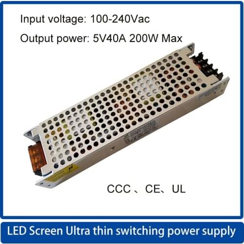 3Pcs/Lot G-energy 5V40A 200W Full Color LED display Screen Ultra thin switching power supply Input 100-240Vac,CE,CCC,UL