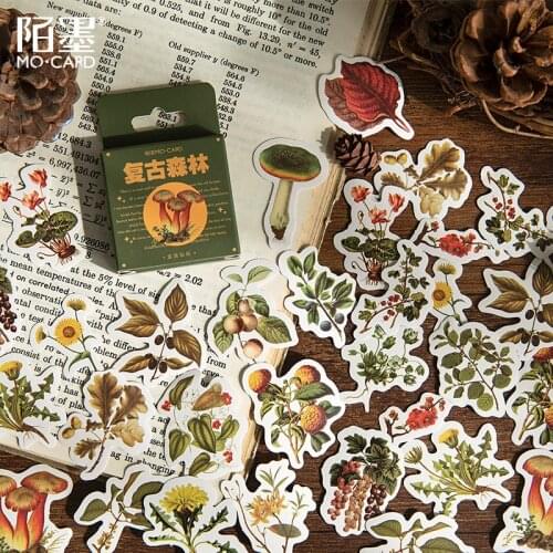 46pcs/box Stickers Retro Forest Refreshing Plant Planner Diary Decoration Adhesive Sealing Sticker Cute Stationery