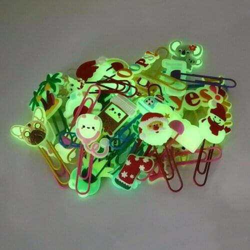50pcs Cute Animals Medical Xmas Bookmarks Glowing Paper Clips Luminous Page Holder for Teacher Student Stationery Kids Gift
