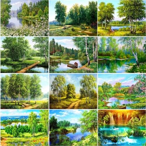 5D DIY Diamond Painting Landscape Water Tree Rhinestone Mosaic Art Painting Square/Round Diamond Embroidery Home Decoration Gift