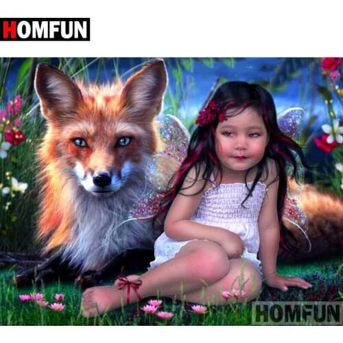 HOMFUN 5D DIY Diamond Painting Full Square/Round Drill "Fox fairy" Embroidery Cross Stitch gift Home Decor Gift A08456