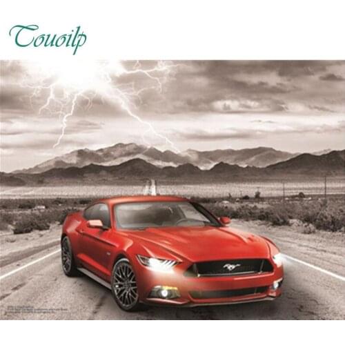 Full Round Drill 5D DIY Diamond Painting 66 highway red classical car 3D Embroidery Cross Stitch Mosaic Rhinestone Decor