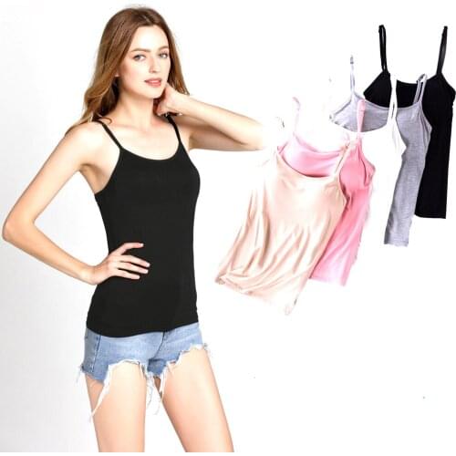 AMYO Soft Modal Camisole Women Tshirt Camis with Built In Shelf Bra Adjustable Spaghetti Strap Vest